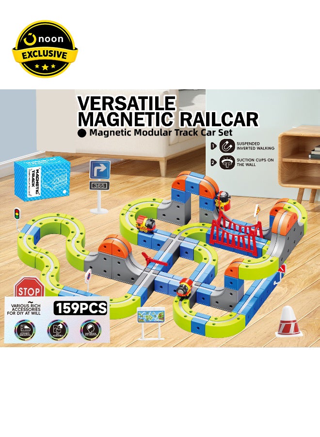 Magni Mates Transforming Magnetic Track Vehicle Set 159 PCS – Modular Magnetic Rail Track Building Blocks with Rechargeable Car, Bridges and Accessories for Kids STEM Creative Play - Image 1